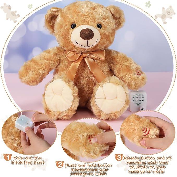 Liliful Halloween Plush Bear Gift 12 Inch Plush Stuffed Animal Insert a Recordable Sound Module Brown Bear Soft Doll Fabric Animal Toy for Birthday Party Decoration(Vivid Style)