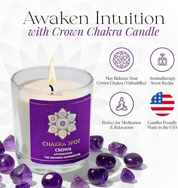 Scented Candles – Crown Chakra Candle for Spiritual Connection & Mindfulness | Rose, Frankincense, Lavender, Cedar & Patchouli, Beeswax & Coconut Blend - 8oz