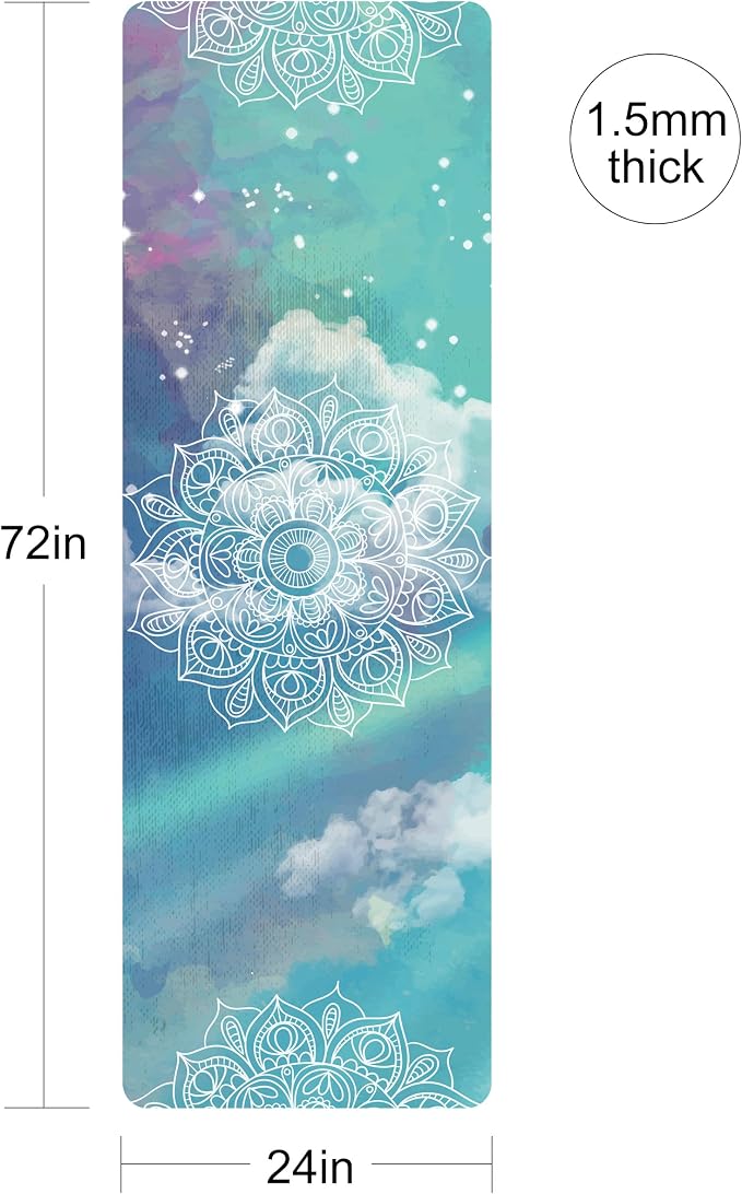 nuveti Printed Travel Yoga Mat-1/16 Inch Thick Non Slip Fitness Workout Mat with Carrying Bag, Foldable Lightweight Suede & Natural Rubber Yoga Mat for Yoga Pilates and Fitness 72" L x 24" W x 1.5mm
