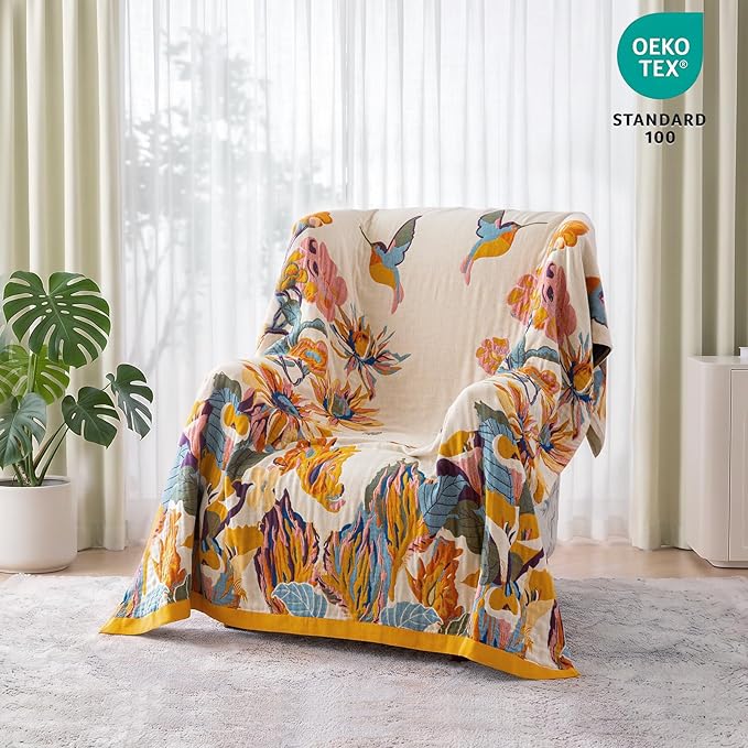 MSGKV 100% Cotton Throw Blanket for Bed Couch Fall 90''x 98'' Super Soft Muslin Blankets Warm Boho Quilt Lightweight Farmhouse Decorative Bed Blankets | Super Soft Muslin, Everyday Comfort, Lightweight, Farmhouse Decor, Decorative Throw, Machine Washab...