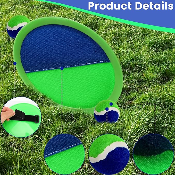 Kids Toys Toss and Catch Game Set, Waterproof Green Set，Ball Sports Games with 4 Paddles 4 Balls and 1 Storage Bag, Classic Outdoor Games, Beach Games, Yard Games Suitable for Kids Gift Ideal