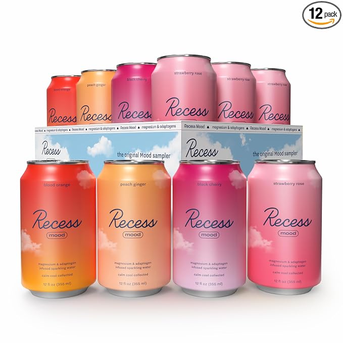 Recess Mood Magnesium Supplement Drink Calming Beverage, 12 Ounce (Variety Pack, 12 Pack) *Original Flavors*