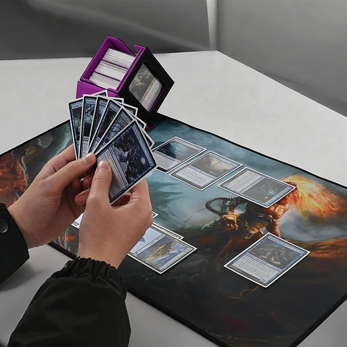 ZLCA MTG Deck Box with Commander Window Display, Trading Card Storage Box Holds 100 Double-Sleeved Cards Suitable for TCG/CCG/PTCG/EDH/Magic/Sport Cards (Black&Purple)