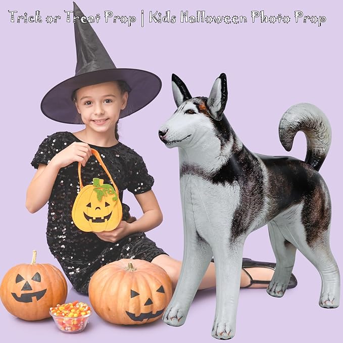 Jet Creations Husky Inflatable 32"L x 30"H – White & Black Dog Toy for Kids 3+, Halloween & Fall Decor, Birthday Party, Yard Display, Pool Play, VBS, Office, Sport Mascot, 1 PC