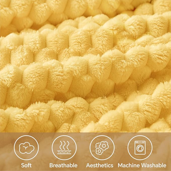 BEDELITE Yellow Twin Blanket for Couch, Soft Cozy Gifts for Women, 60 * 80 | 3D Jacquard Decorative Fleece Blanket, Super Soft Plush Throws, Cute Birthday Gift for Women & Men, Suitable for All Seasons