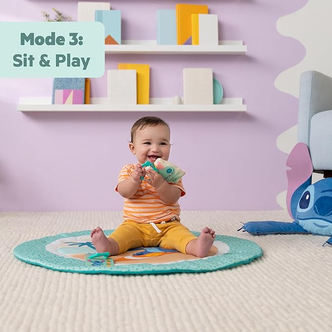 Bright Starts Disney Baby Stitch Party in Paradise Play Gym & Mat, Includes 5 Take Along Toys with Removable Stich Plush, Ages 0M+