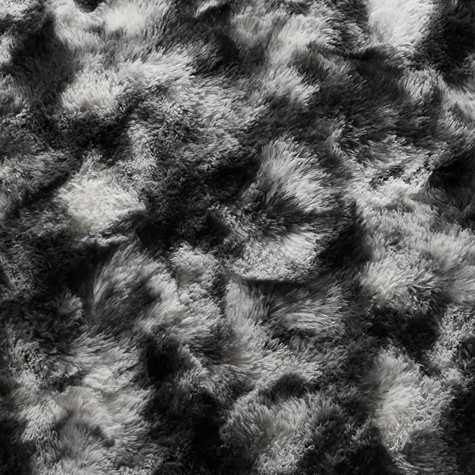 6x9 Ft Large Shag Rugs for Living Room Decor, Tie-Dyed Ultra Soft Fluffy Furry Area Rugs for Bedroom Indoor Floor, Aesthetic Carpet for Kids Home (Black Grey)