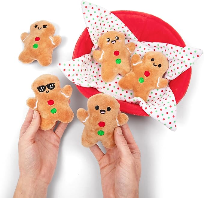 Emotional Support Gingerbread by Relatable, Christmas Stuffed Animals, Great Gingerbread Man Gifts, Funny Gifts or Cute Christmas Decor, Includes 5 Gingerbread Plushies with Carrying Basket