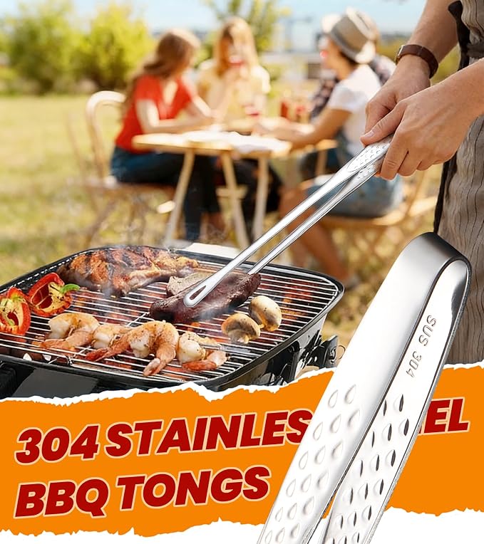 Ugotit 6 Pack Cooking Tongs, Korean BBQ Tongs Stainless Steel | Kitchen Tweezers Thin, Japanese Yakiniku Grill Tongs for BBQ, Frying, Salad, Hot Pot, 11In+7.87In
