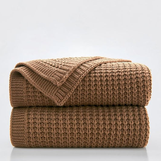 Douceur Light Brown Throw Blanket for Couch, Soft Chunky Cable Knit Throw Blanket, Classic Fisherman's Rib Stitch Pattern Throw for Living Room Gift, 50"X60"