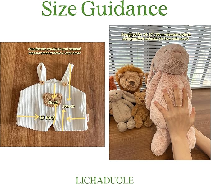 14-15"/36cm Bartholomew Overalls Set with Reversible Bandana 2-Piece Clothes for Teddy Bear（NO Doll）