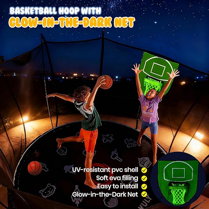 Trampoline Accessories Kit with Dart Board, Soccer Board, Basketball and Lights