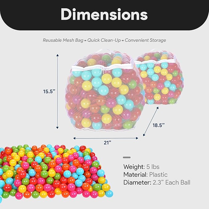 BalanceFrom Play Pit Balls Toy Set for Kids with Mesh Bag, Rainbow or Pastel Colors – Crush-Proof Plastic for Ball Pits, Playhouses, Bounce Houses, Pools, Tents, and Birthday Parties