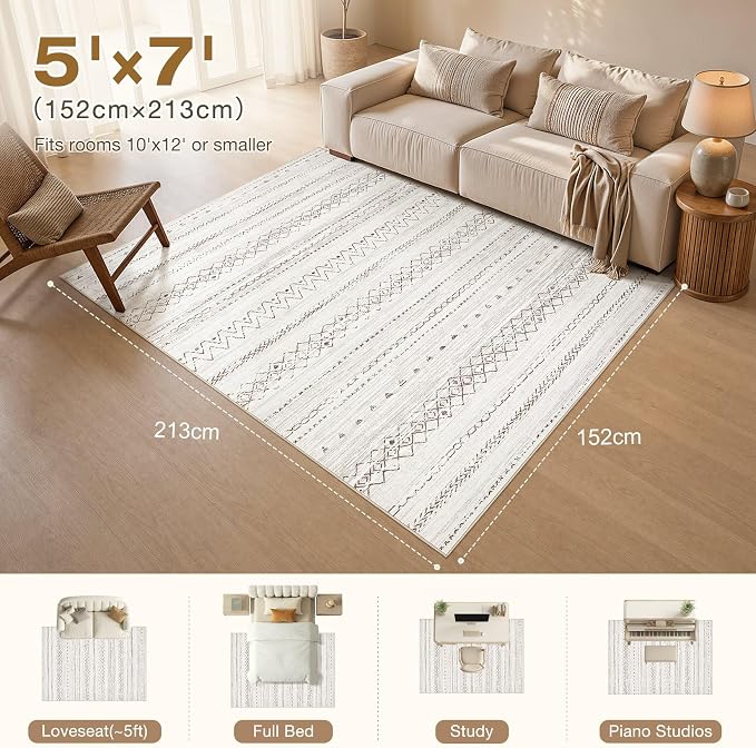 cotiled 5x7 Area Rugs Living Room Rug: Washable Boho Rugs with Non Slip Backing Large Soft Indoor Stain Resistant Carpet for Bedroom Farmhouse Dining Room Lightweight Home Decor Brown