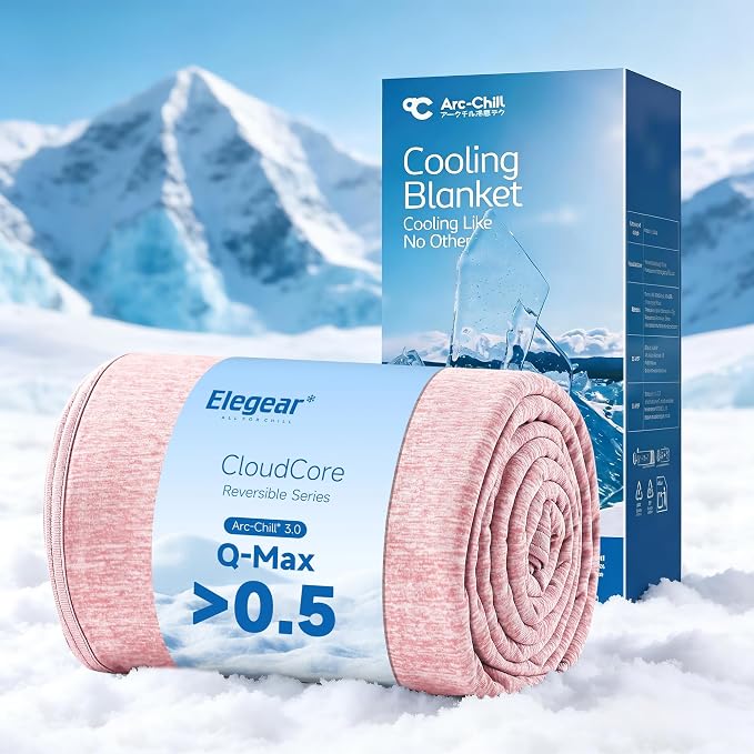 Elegear Arc-Chill 3.0 Cooling Blankets for Hot Sleepers, Throw Size, Pink | Q-Max>0.5 Cooling Fabric, Absorbs Heat to Keep Body Cool, Breathable Summer Blankets for Night Sweats & Menopause, 51"x67"