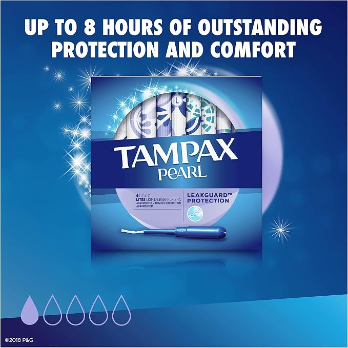 Tampax Pearl Plastic Tampons, Light Absorbency, Unscented, 36 Count (Pack of 2) (72 Total Count) (Packaging May Vary)