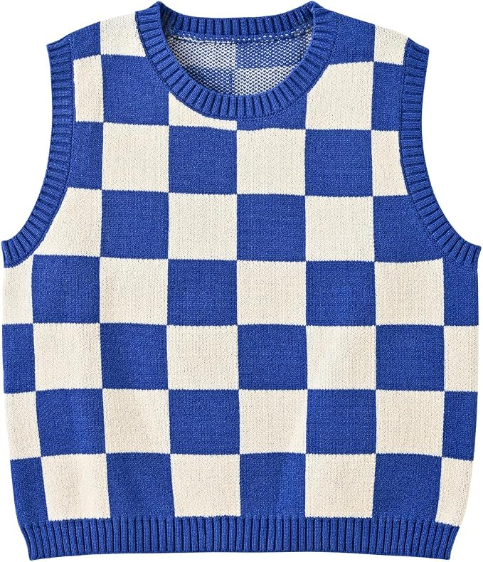 Women's Sweater Vest,Y2K Sleeveless Pattern Preppy Style Knitted Crop Tank Top for Girl