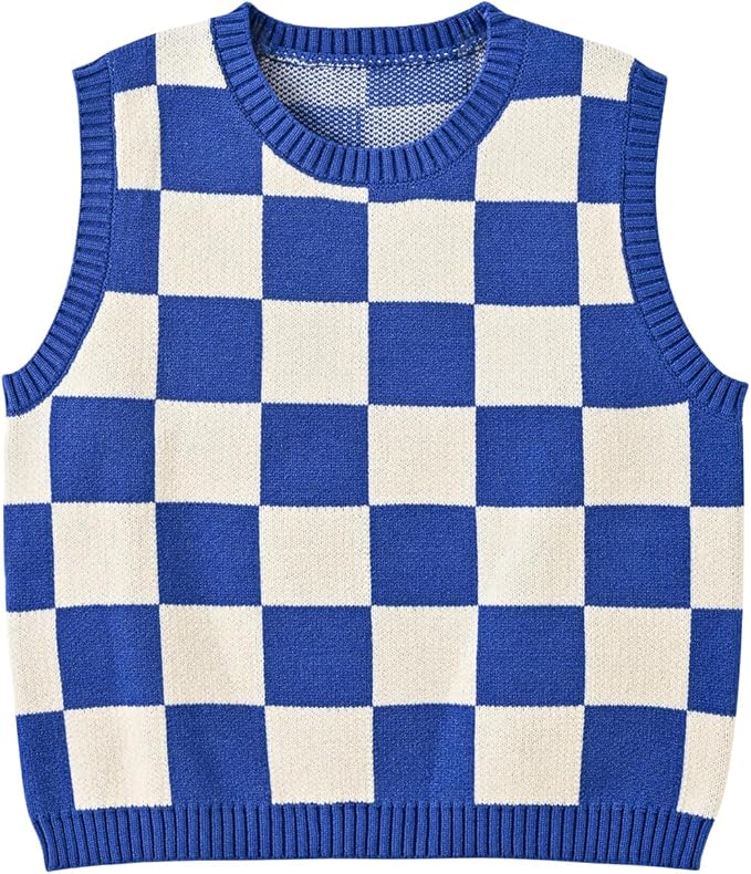 Women's Sweater Vest,Y2K Sleeveless Pattern Preppy Style Knitted Crop Tank Top for Girl