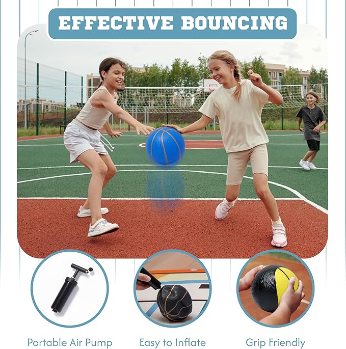 Botabee Mini Basketball - Set of 3 - Toy Basketballs with Manual Pump - Plastic Balls for Toddlers & Kids - Blue with Gold Lines, Black with Gold Lines and Black/Yellow Pattern for Indoor/Outdoor Play