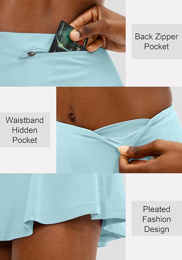 Pleated Tennis Skirt with 4 Pockets | 14", 3.5" High Waisted, Soft, Lightweight, Mesh Built-in Shorts, Dressy, Casual, Athletic, Golf, Skort for Women