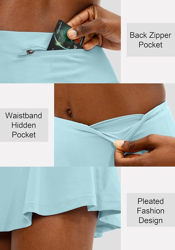 Pleated Tennis Skirt with 4 Pockets | 14", 3.5" High Waisted, Soft, Lightweight, Mesh Built-in Shorts, Dressy, Casual, Athletic, Golf, Skort for Women