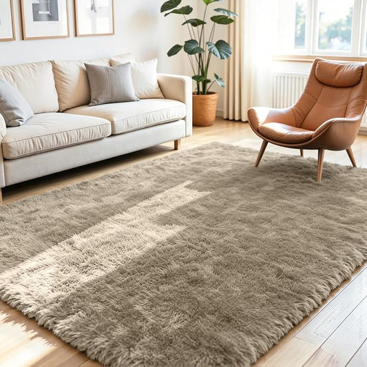 4x6 Area Rug for Living Room, Ultra Soft Fluffy Grey Camel Rugs for Bedroom, Non Slip Large Shag Carpet, Fuzzy Plush Nursery Rug, Thick Washable Indoor Floor Carpets for Kids Office Dorm Home Decor