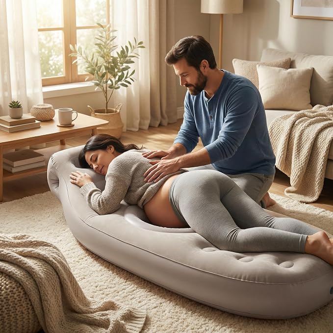 Inflatable Tummy Nest Pregnancy Pillow with Belly Hole, Belly Mattress for Pregnancy Pillow Stomach Sleepers,Maternity Pool Float,Prenatal Massage Pillow,Extra Wide&Tall,All Pregnancy Stages (Brown)