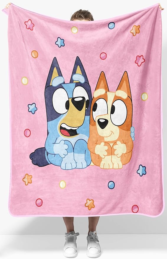 Jay Franco Kids Plush Throw Blanket – Soft & Comfy Throw for Couch or Bed – Cozy Home Décor for Living Room & Bedroom, Pink - Bluey, 40x50 - Travel Blanket