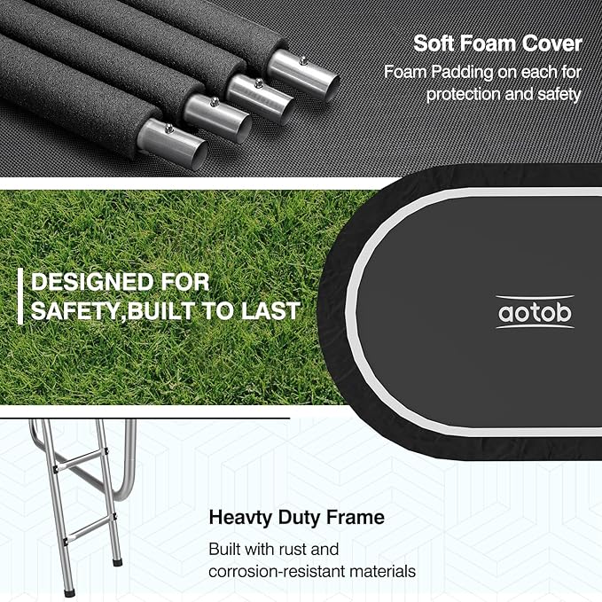 AOTOB 8×12 FT ，8×14 FT Rectangle Trampoline - Perfect Outdoor Large Trampolines for Kids - Gymnastics Style Trampoline with Enclosure Net - Supports Up to 440 lbs