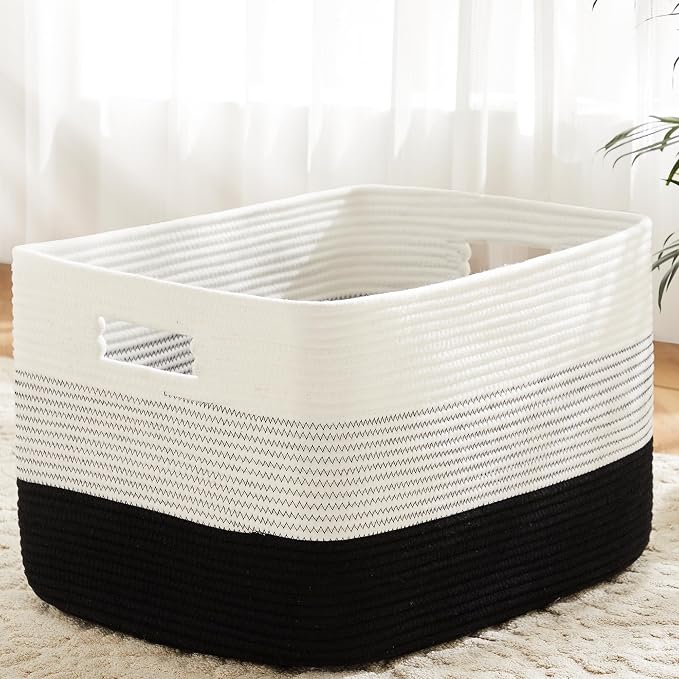 Artfeel Blanket Basket,Rectangle Woven Baskets for Storage,65L Laundry Basket for Decorative Nursery Blanket,Toys,Dirty Clothes and Magazine in Shelves,Baby Room,and Living Room