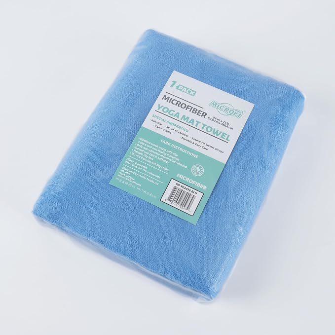 MICROFI Microfiber Hot Yoga Towel Mat, 24 x 72 inches, with Non-Slip Silicone Grip, Secure Fit Elastic Straps (Blue)