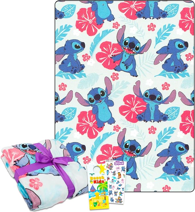 Disney Stitch Fleece Blanket Set - Bundle with Soft Lilo and Stitch Blanket Plus Stickers, More | Cozy Stitch Fleece Blanket 50x70”