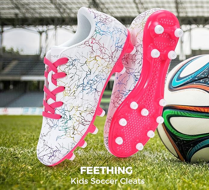 Grils Boys Soccer Cleats Youth Firm Ground FG Football Shoes Lightweight Breathable Outdoor Trainning Sport Shoes for Little/Big Kids