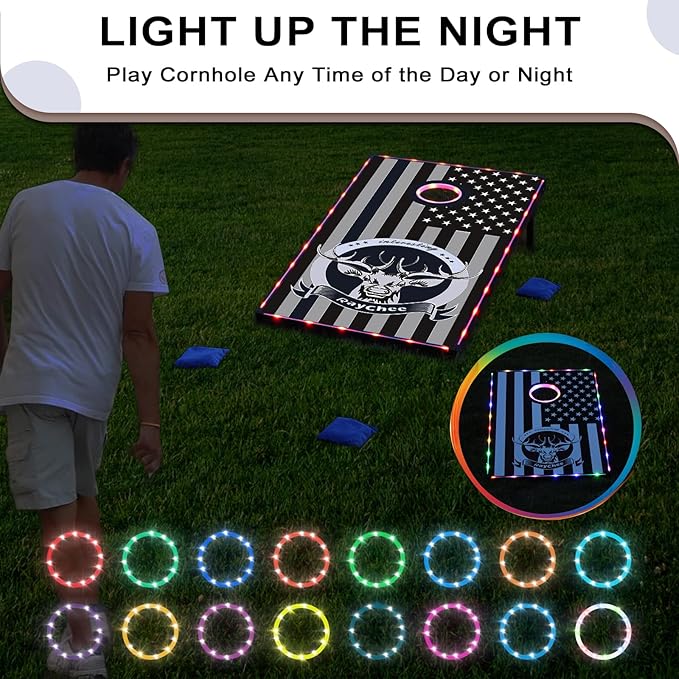 LED Cornhole Set, 3 x 2ft / 4 x2 ft Cornhole Board Game Set, Corn Hole Outdoor Game, Multi-Design with Light-Up Border, 8 Bean Bags, Carrying Case for Backyard, Beach, Lawn