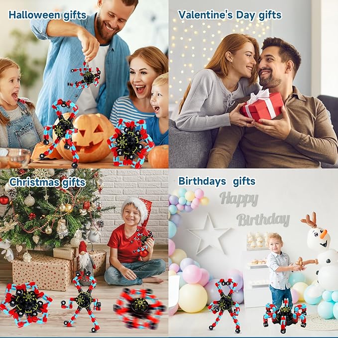 4 Pcs Fidget Toys Transformable Fidget Spinners Autism ADHD Anxiety Stress Relief Sensory Toys for Kids and Adults Deformable Robot Spinner Fingertip Gyros for Party Favors Prizes (GlowRedBlue)