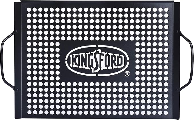Kingsford Non-Stick Grill Topper Pan, Heavy Duty Carbon Steel BBQ Grilling Tray with Handles, Perforated Surface Helps Keep Small Foods from Falling Through Grates, 15.55 x 11.05 Inch - 6 Pack