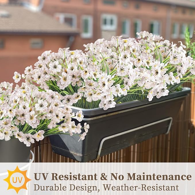ColoPlay 24 Bundles White Artificial Flowers for Outdoors, Fake Flowers | Fake Plants Outdoors, UV Resistant Faux Flowers for Indoor Outside Garden Porch Window Box Home Wedding Farmhouse