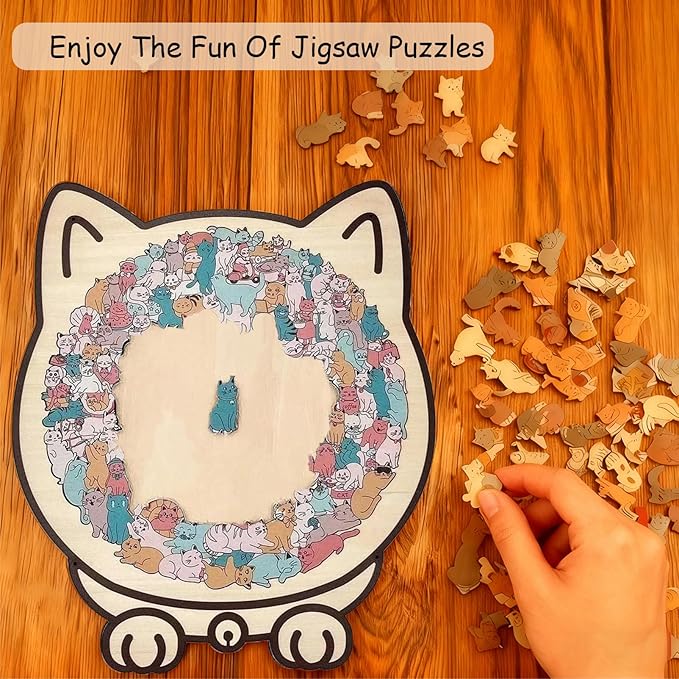 135-Piece Cat Puzzle, Cat Shaped Wooden Jigsaw Puzzle, Macaron Colored Animal Jigsaw Puzzles Gifts for Adults Cat Lovers, Home Decor