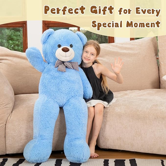 MorisMos Bow Tie Giant Teddy Bear 4 Feet, 47inch Stuffed Animal Big Teddy Bear Plush, Classic Girlfriend Boyfriend Gift, Blue