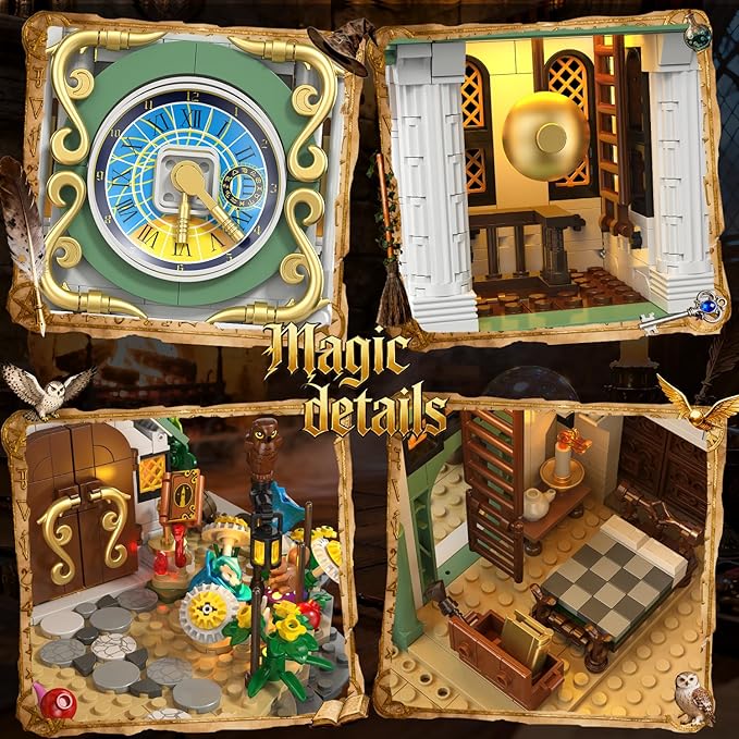INSOON Magic Clock Tower Building Set with Light, 1566 PCS Big Medieval Castle House Construction Model with Owl & Garden, Home Decor Building Block Kit, Easter Gift for Adults Teens Boys Girls 12+