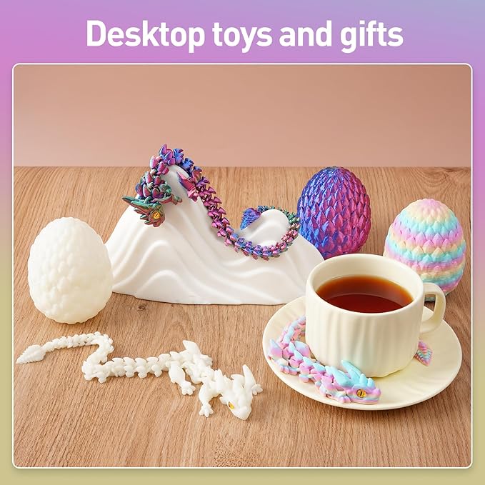 FYEFKJSA 3D Printed Dragon Eggs with Dragon Inside - 12Inch,Articulated Fidget 3D Printed Animals, Interesting Decorative Gift, Easter Basket Essentials Stuffers (Random Rainbow)