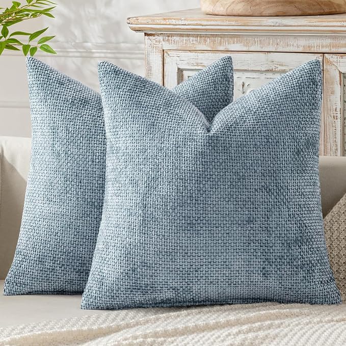 MIULEE Decorative Couch Throw Pillow Covers 18x18 Inch Light Blue 2 Pack | Coastal Modern Boho Accent, Soft Chenille Pillow Covers, Farmhouse Cushion Cases for Home Decor Bed Sofa Living Room