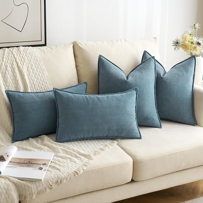 MIULEE Pack of 2 Dusty Blue Euro Shams Chenille Pillow Covers 22x22 Inch | Decorative Soft Couch Throw Pillows,Farmhouse Cushion Covers,Elegant Design for Sofa,Bed,Living Room,Summer Decor