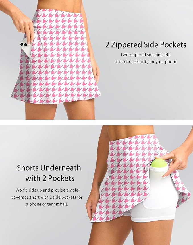16" Golf Skorts for Women with 5 Pockets | Athletic, Tennis Skirt, High Waisted, Pickleball, Travel, Casual, Lightweight, Ruffle Summer Skirt, with Shorts