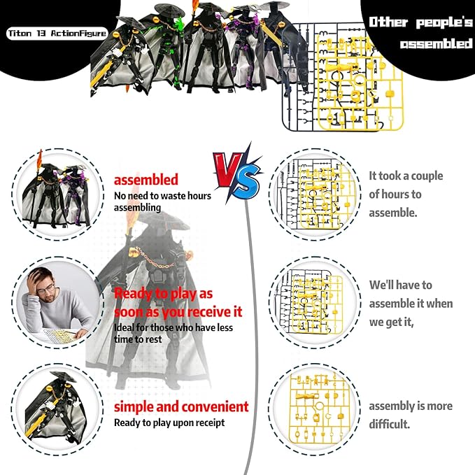 Assembly Completed Lucky 13 Action Figures, T13 Action Figure,3D Printed T13 Action Figure Multi-Jointed Movable, Dummy Hand Painted Figure, Desktop Decorations Game Gifts (Black Blue)