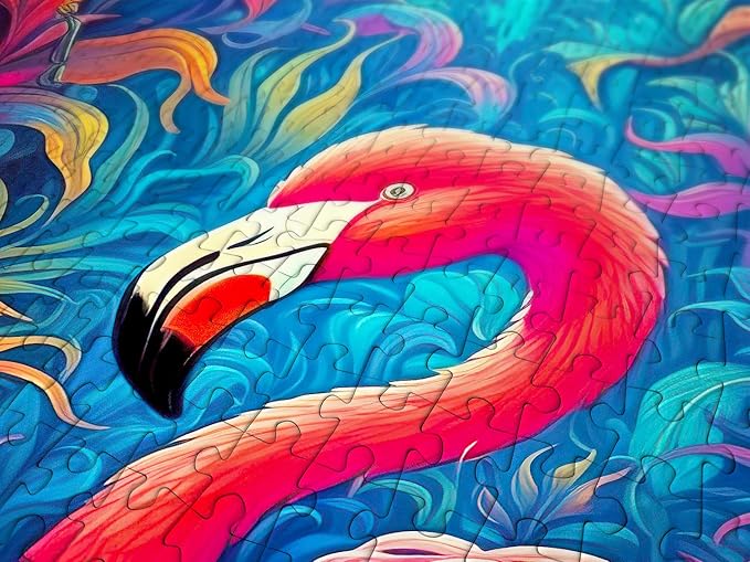 1000 Pieces Jigsaw Puzzle for Adults – Matte Finish, Soft Touch, Easy to Assemble, Tight Fit, Vivid Colors, Missing Pieces Service – Pink Flamingo in Wild Forest Flower Pond – by ENJOY Puzzle