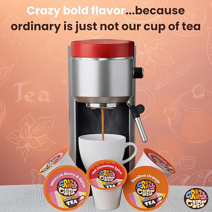 Crazy Cups Assorted Tea Variety Pack 30 Count, Cinnamon, Earl Grey, Hibiscus Berry & Spice, Mango Twist, Rooibos Orange, Single Serve Tea Pods Variety Pack for Hot & Iced Tea
