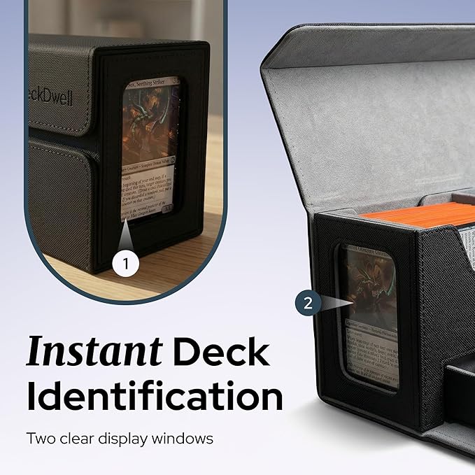 Card Deck Box Fits 200+ Double Sleeved，Commander Deck Box for Magic the Gathering with Dice Tray & Toploader Display,2 Dividers