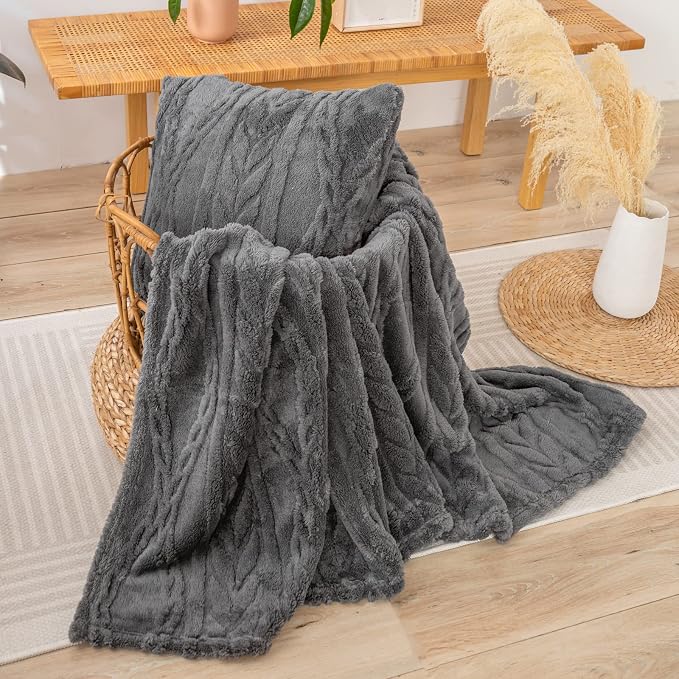 YUSOKI Sherpa Fleece Large Throw Blanket, Grey, 50"x65" | 3D Stylish Design,320GSM, Non-Shedding, Lightweight for All Season Use, stays fluffy after repeated washes, Perfect Gifts