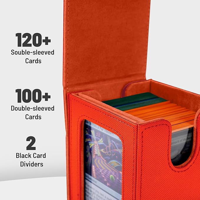 Commander deck box with window Fits 100 Double Sleeved Cards, One‑Piece Design, 4 N52 Magnets, PU Leather & Microfiber Lining,deck box mtg with 2 Dividers